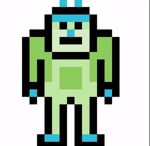 Пример пиксельного искусства, сделанный с Pixelmator танцующего странного парня в анимированной форме
