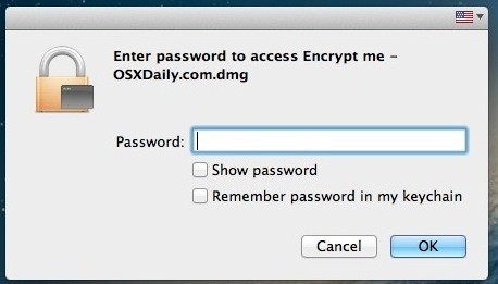 Для доступа к зашифрованной папке в Mac OS X требуется пароль