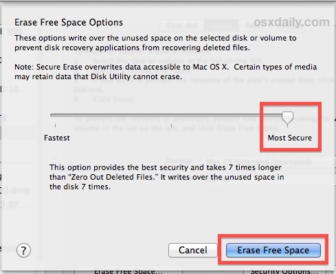Удалите свободное пространство в Mac OS X, чтобы предотвратить восстановление файлов.