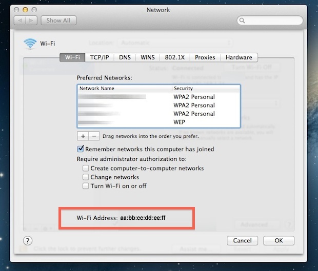 Найти MAC-адрес Mac OS X