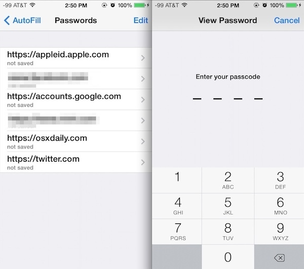 Просмотр сохраненных паролей в iOS
