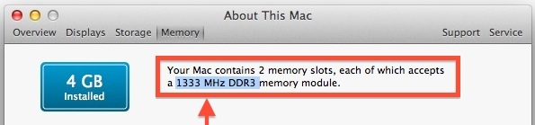 Тип и скорость модуля RAM на Mac