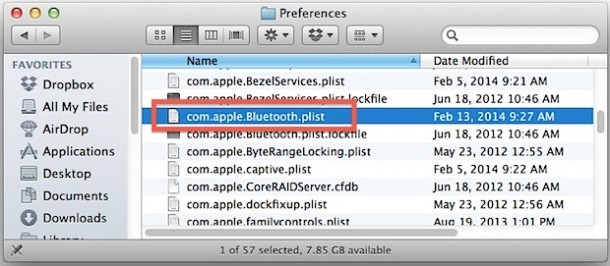 Удаление файла plist-параметров Bluetooth