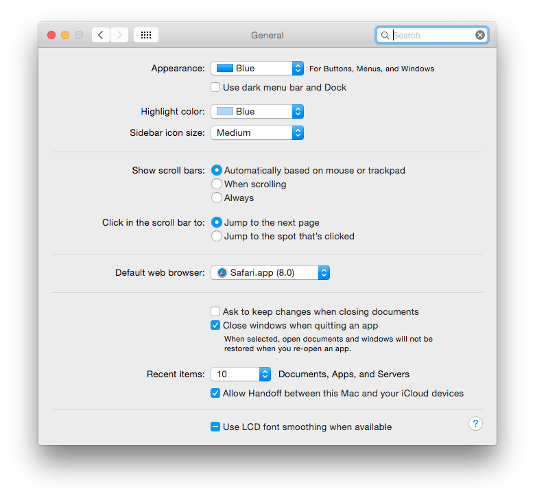 Сглаживание шрифта установлено в 2 в OS X Yosemite