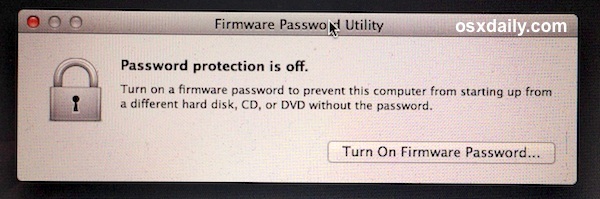 Отключить пароль прошивки в Mac OS X