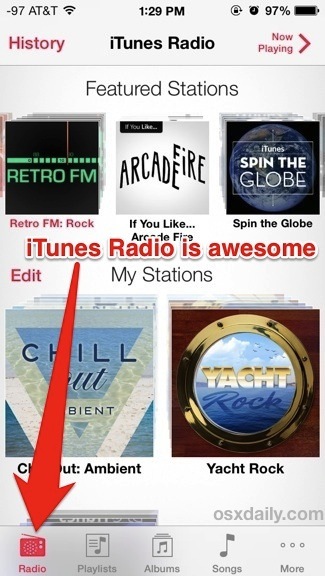 Потоковая передача музыки iTunes Radio