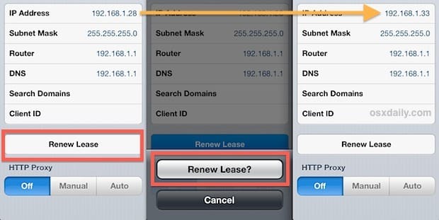 Обновите аренду DHCP и получите новый IP-адрес в iOS