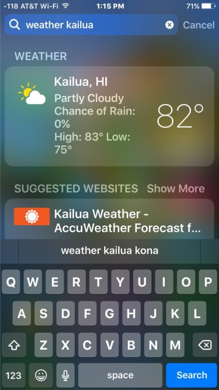 Получите прогноз погоды от Spotlight в iOS