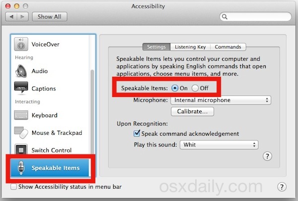 Включить Speakable Items в Mac OS X