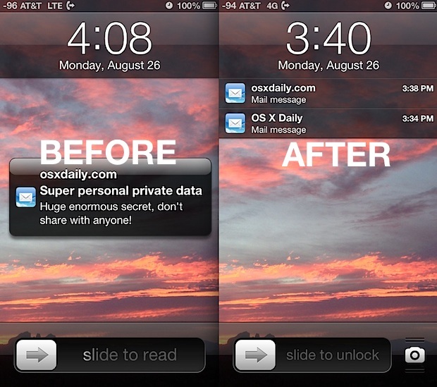 Предварительный просмотр скрытия почты с экрана блокировки iOS
