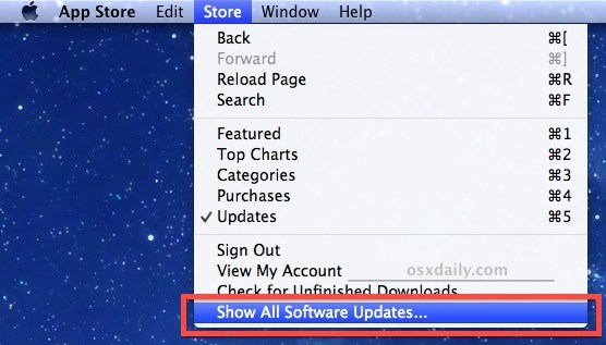 Показать скрытые обновления программного обеспечения в Mac App Store