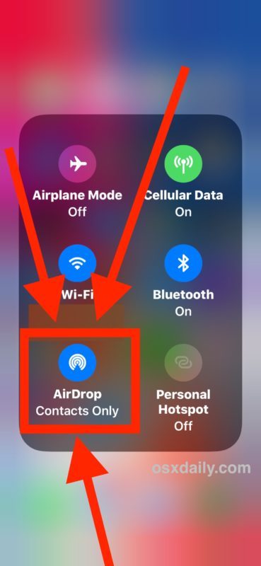 Нажмите на кнопку AirDrop в расширенном Центре управления iOS 11
