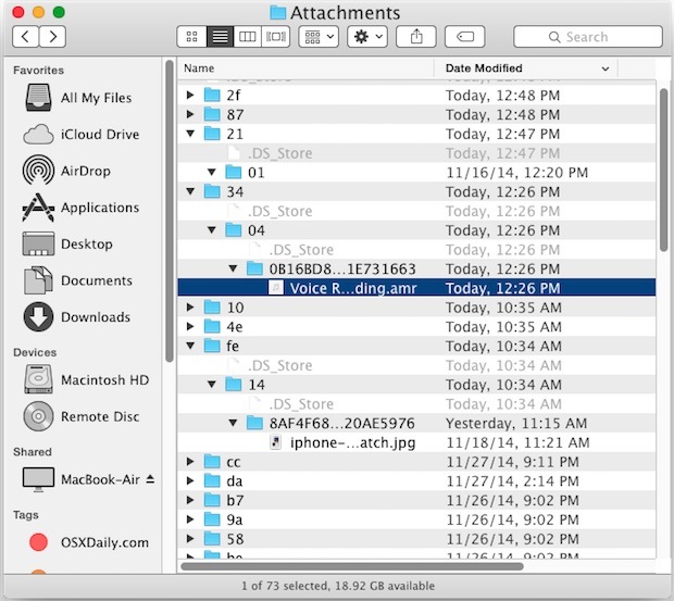 Папка «Вложения вложений» в Mac OS X