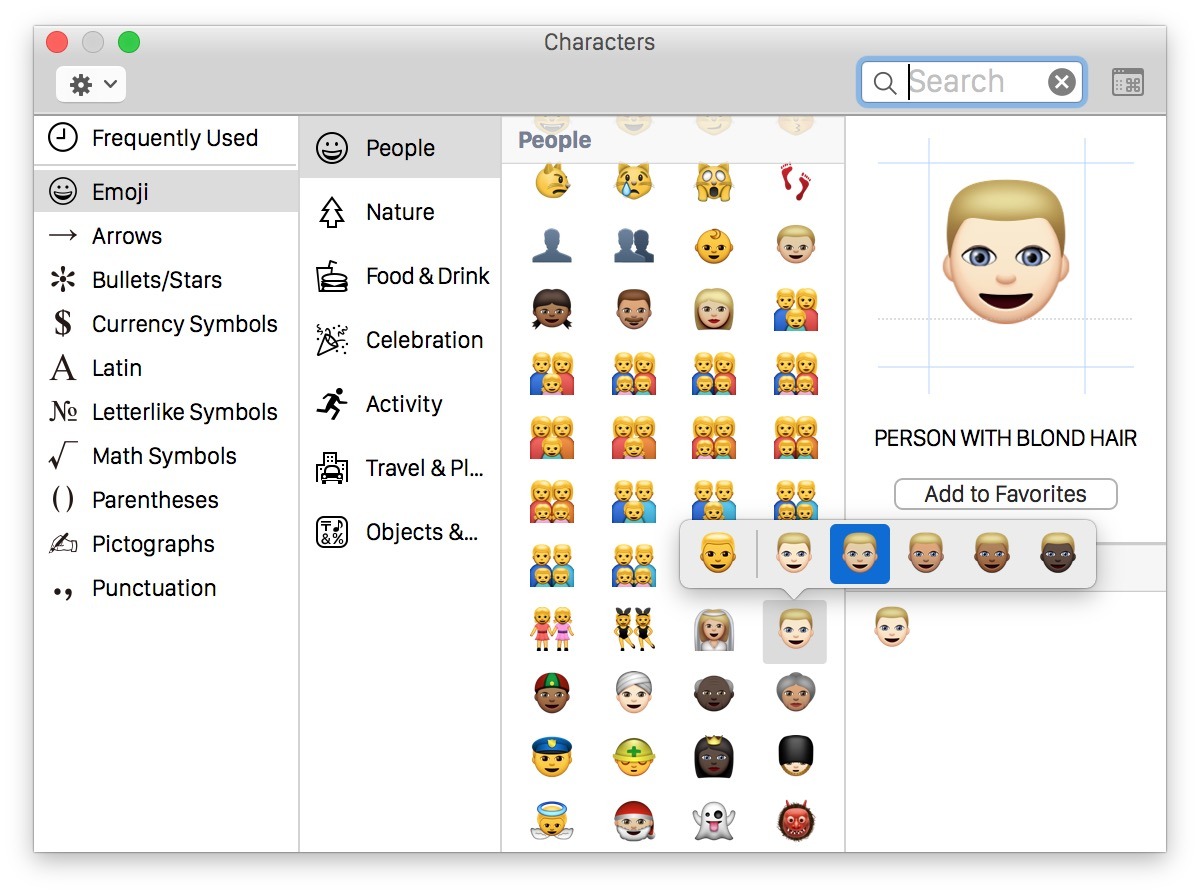 Доступ к различным оттенкам эмоции в Mac OS X