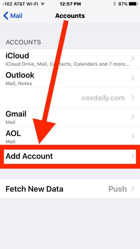 Добавить новую учетную запись электронной почты в iOS