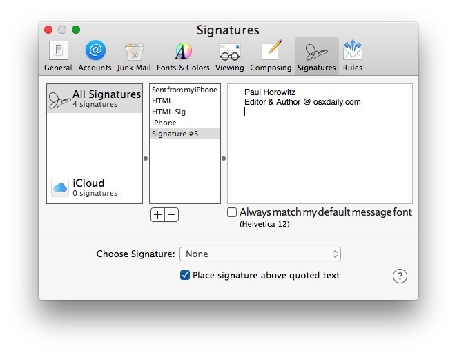 Создать новую подпись по электронной почте Mac