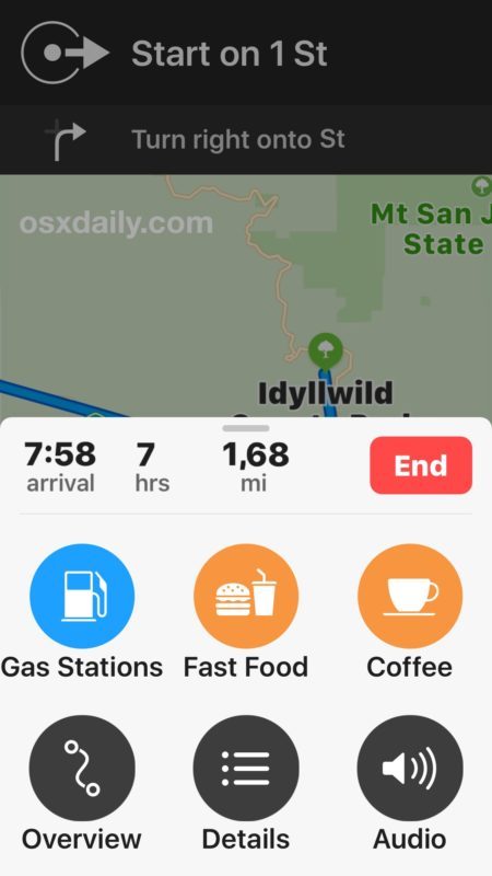 Добавьте быстрые остановки для газового кофе для пищевых продуктов по направлениям для карт на iPhone