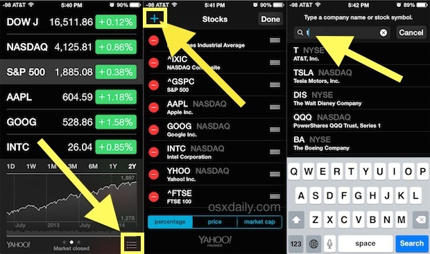 Добавить акции на экран уведомлений на iPhone