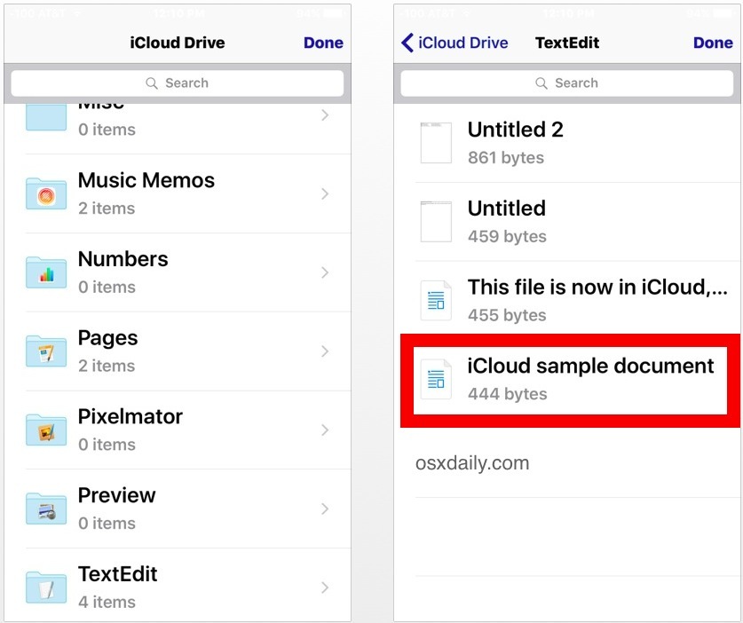 Выбор файла для прикрепления к электронной почте в Mail iOS с iCloud Drive