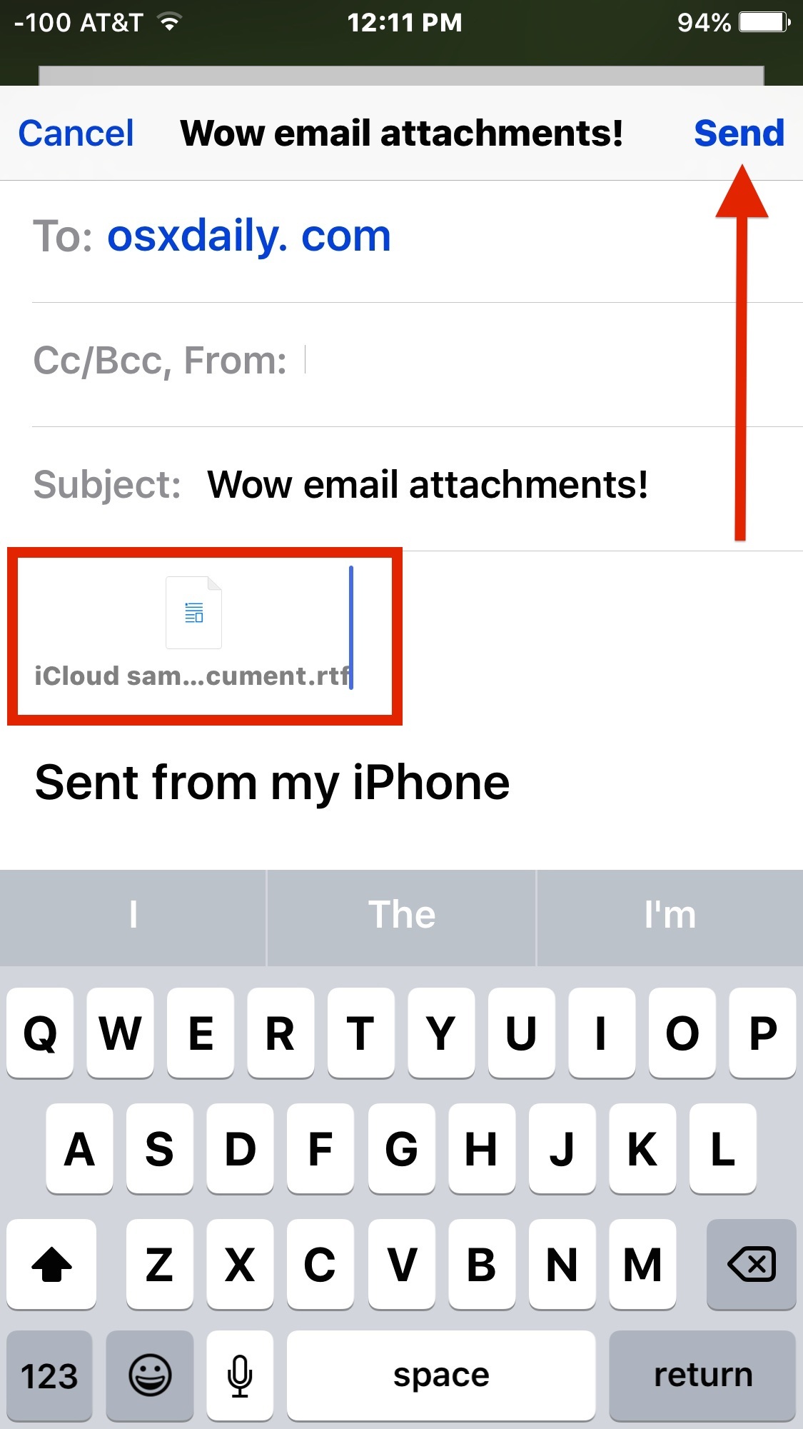 Отправить электронное письмо с приложением в Mail для iOS