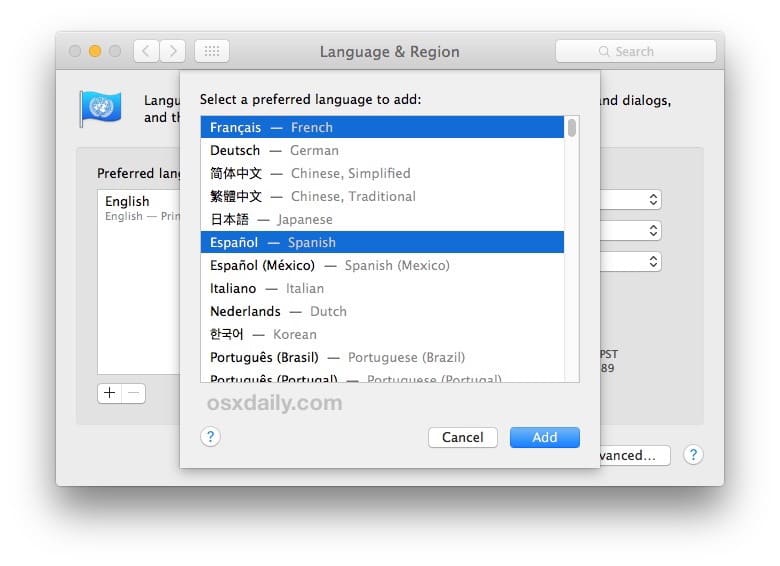 Добавьте несколько новых языков в Mac OS X, чтобы перейти на