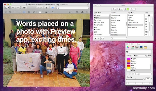 Добавление текста в изображения в приложении «Просмотр» в Mac OS X