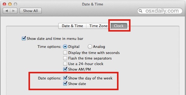 Показывать дату в строке меню Mac OS X
