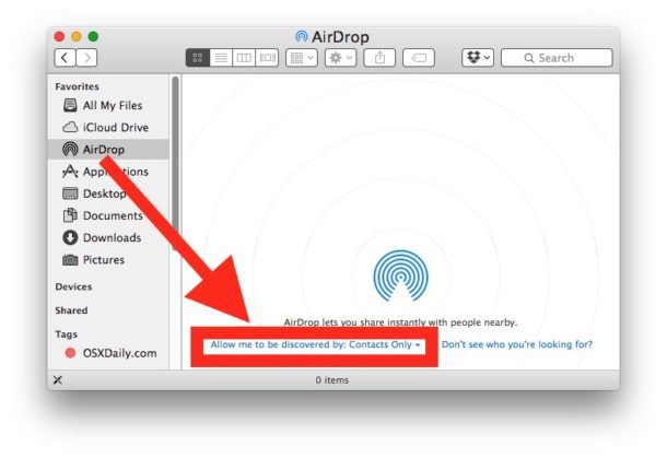 На Mac открываем Airdrop для приема файлов