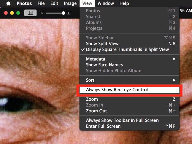 Always Show Red Eye Removal Tool в фотографиях для Mac