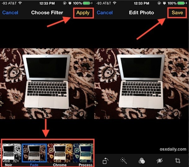 Сохранение отфильтрованного изображения в приложении «Фотографии»