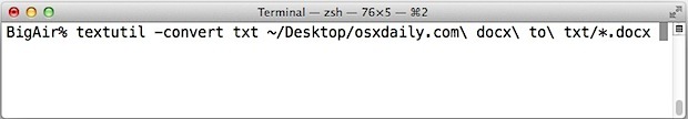 Пакетное преобразование файлов docx в txt с textutil