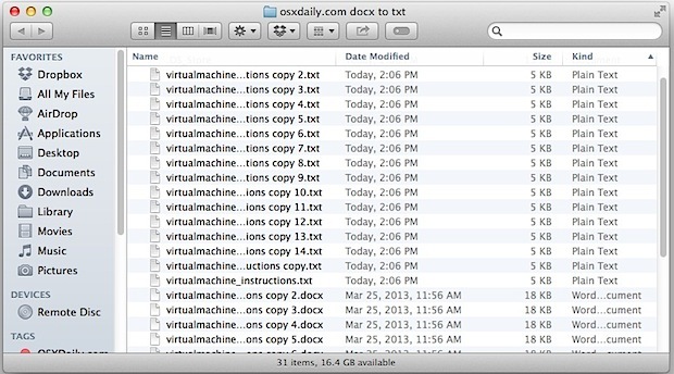 Пакетное преобразование файлов docx в txt в папку Mac