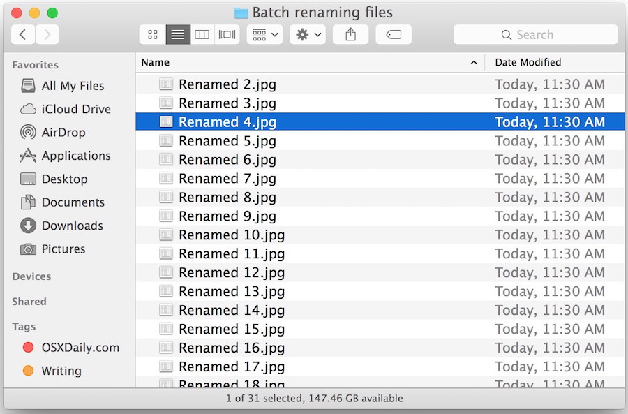 Пакетное переименование файлов в Mac OS X после запуска инструмента Finder Rename Item