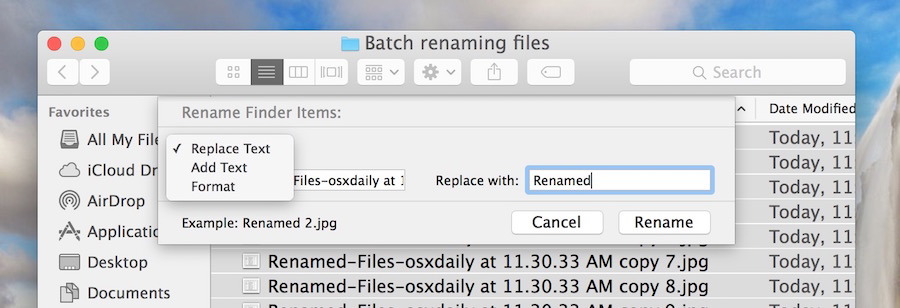 Другие модификации файлов переименования файлов в Mac OS X