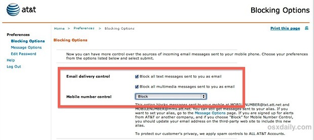 Блокировать текстовые сообщения спама с помощью AT & T
