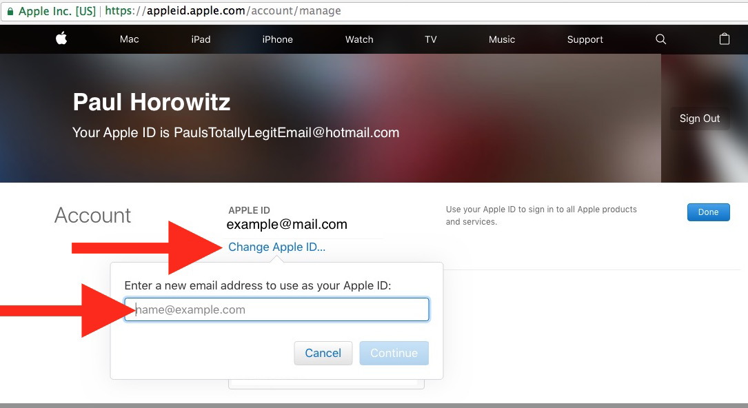 Изменение адреса электронной почты Apple ID