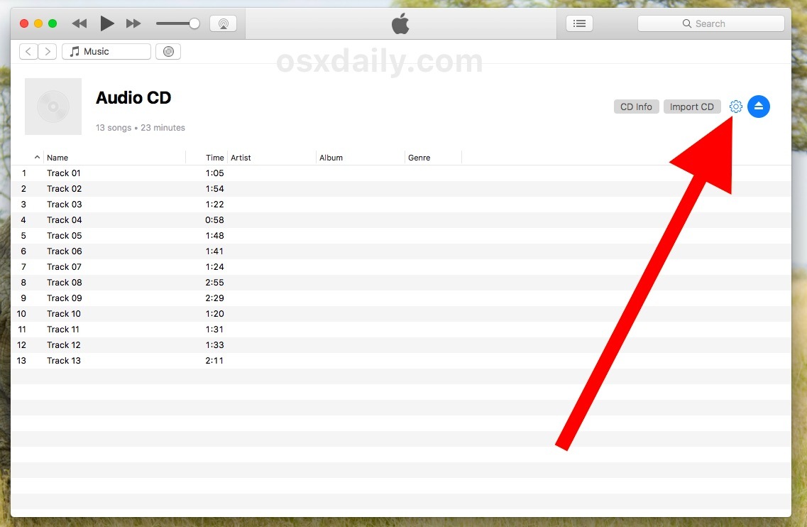 Изменение настроек импорта аудио в iTunes для компакт-дисков