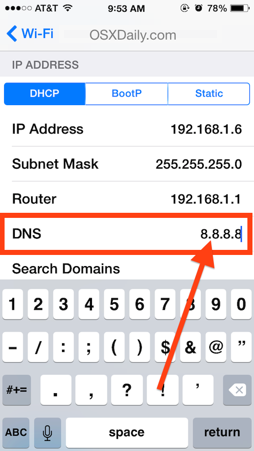 Настройка DNS-серверов на iPhone
