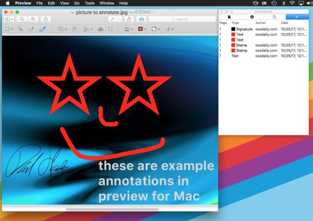 Названия имен в Preview для Mac