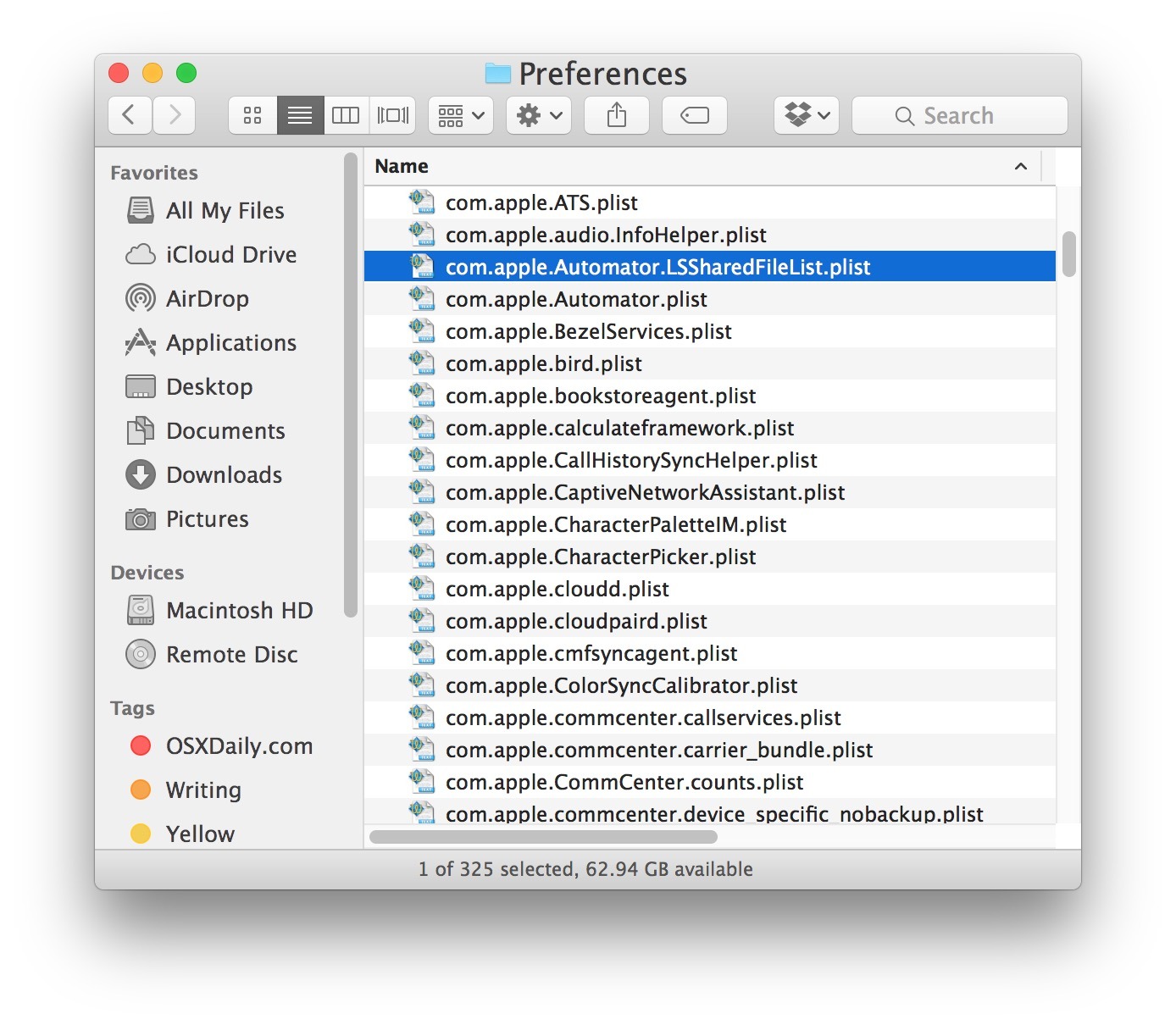 Малый размер шрифта по умолчанию в Mac OS X Finder