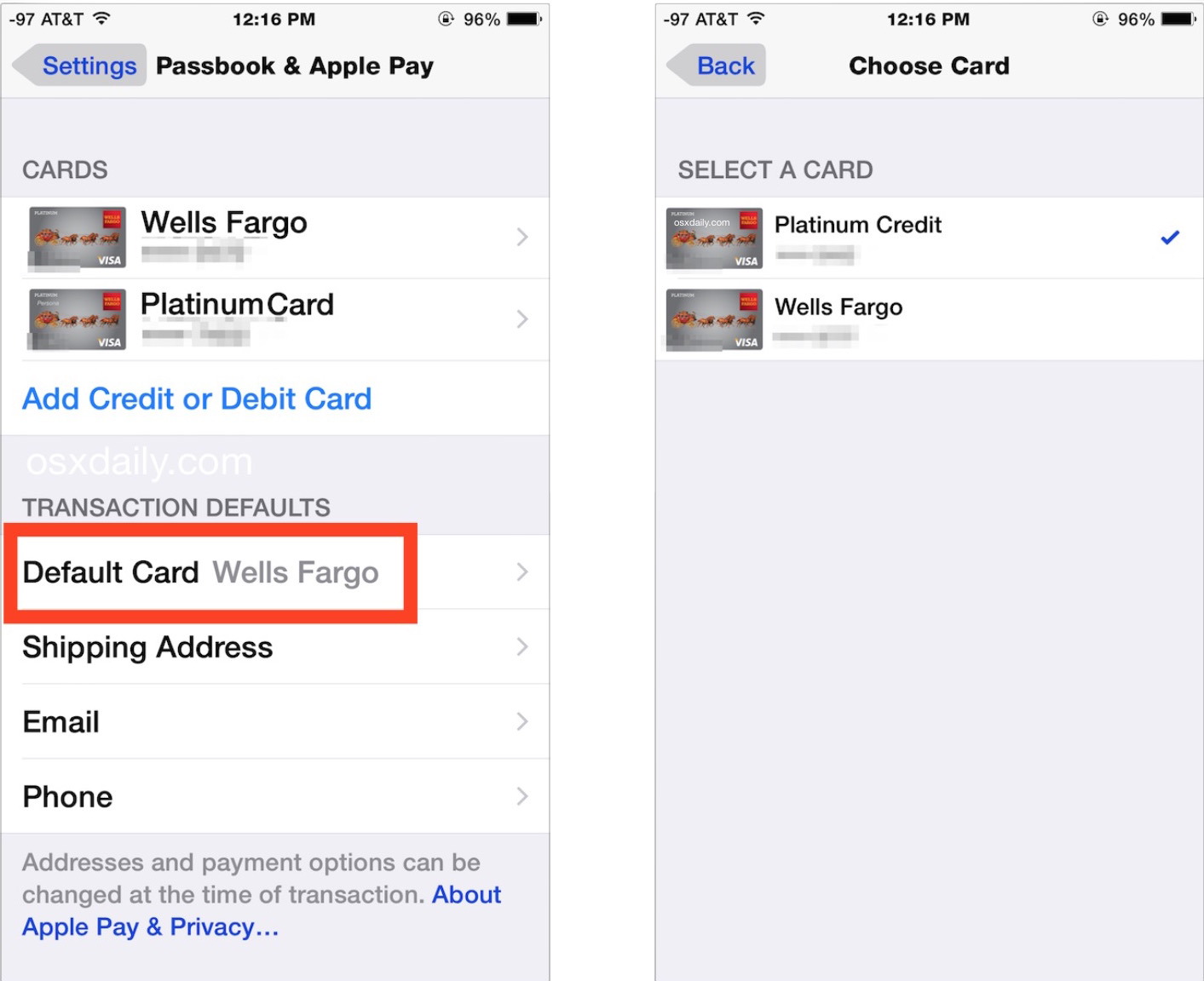 Измените карточку по умолчанию, используемую для покупок Apple Pay на iPhone