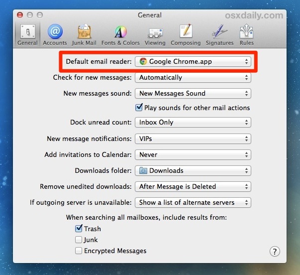 Изменение почтового клиента по умолчанию в Mac OS X на другое приложение или услугу