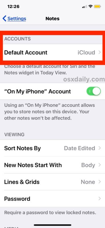 Изменить учетную запись по умолчанию в iOS