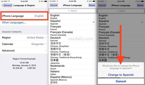Как изменить язык, используемый на iPhone