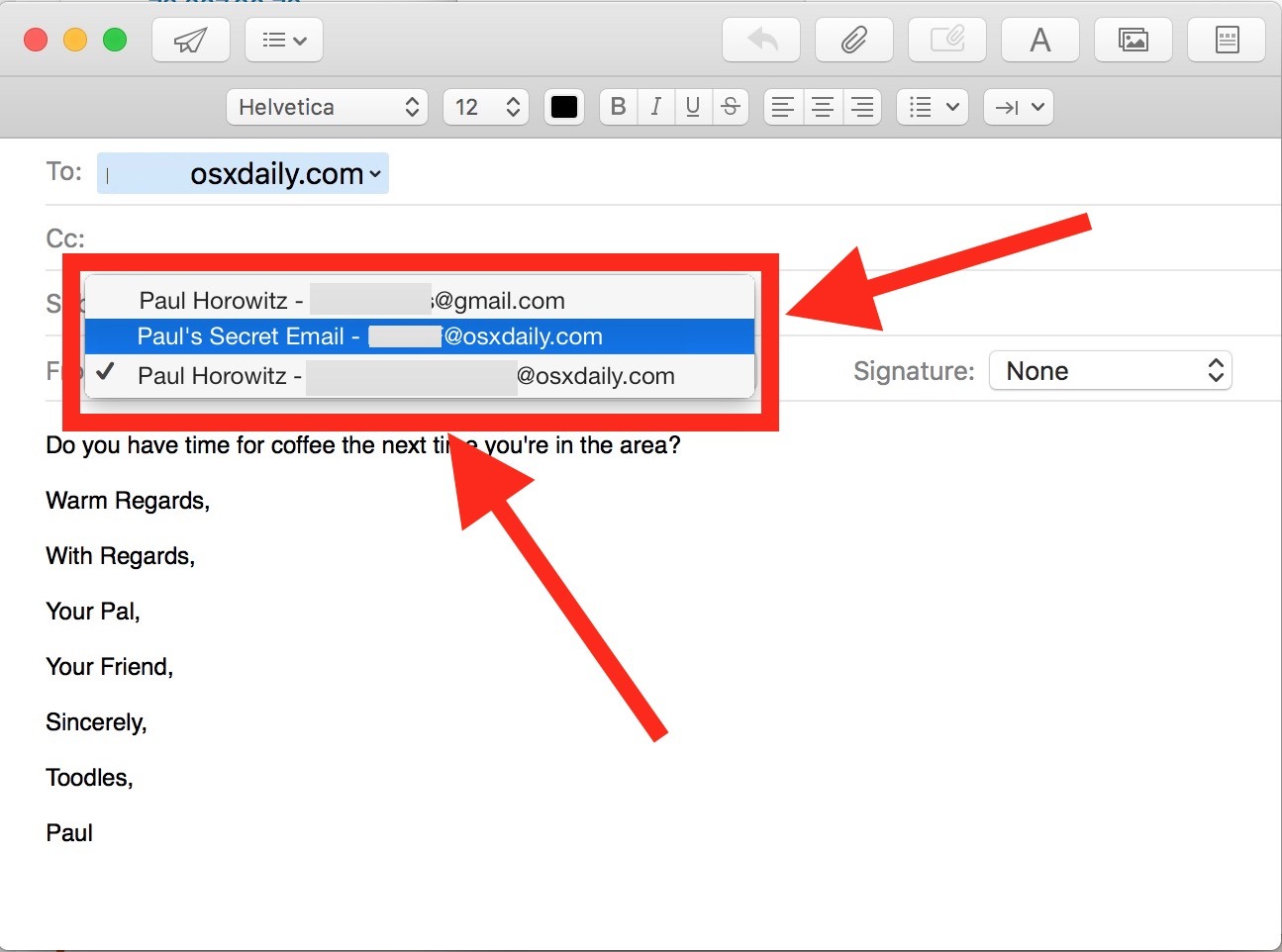 Изменение отправленного адреса электронной почты на адрес электронной почты на Mac