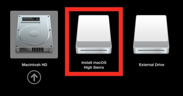 Выберите установочный диск MacOS High Sierra