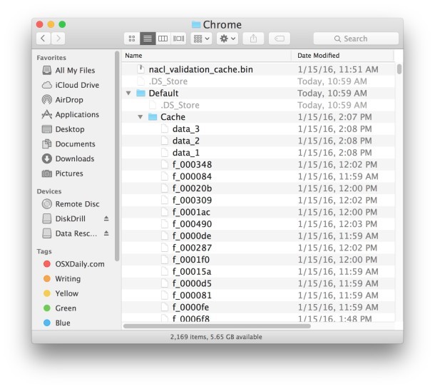 Расположение кеша Google Chrome в файловой системе Mac OS X 2