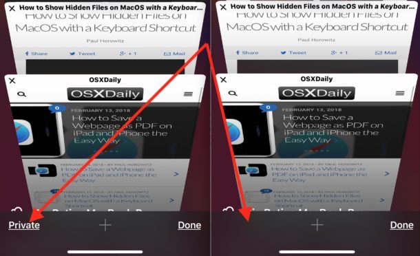 Режим приватного просмотра отключен в iOS до и после