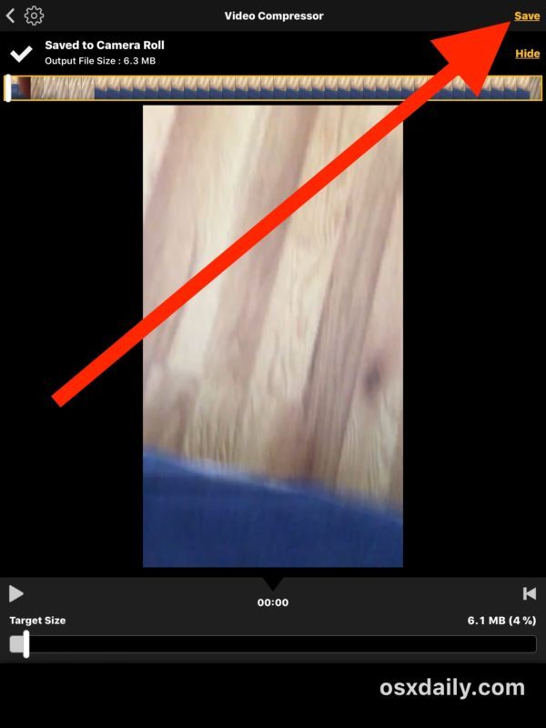 Сохранить сжатое видео на iPhone iPad