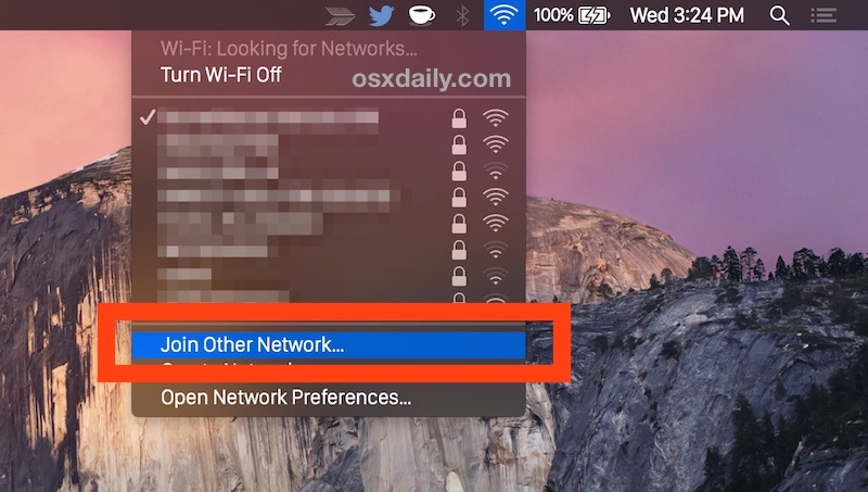 Присоединяйтесь к скрытой сети Wi-Fi от Mac OS X